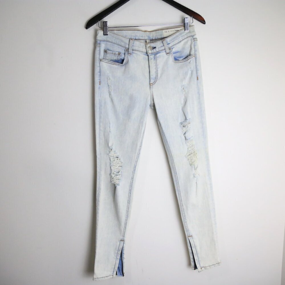 Rag & Bone Zipper Capri Distressed Destroyed Shredded Bleachout White Jean Sz 29